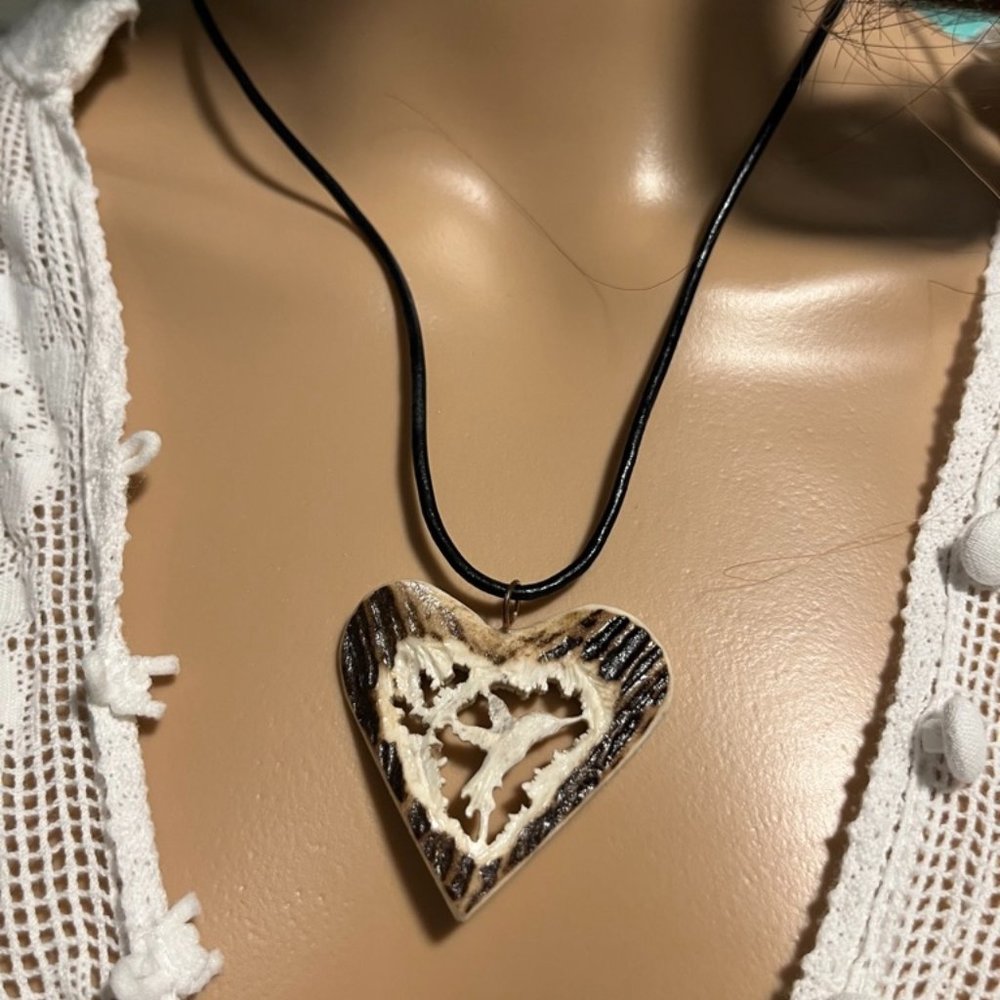 NEW! Hand Carved Wood Hummingbird Necklace